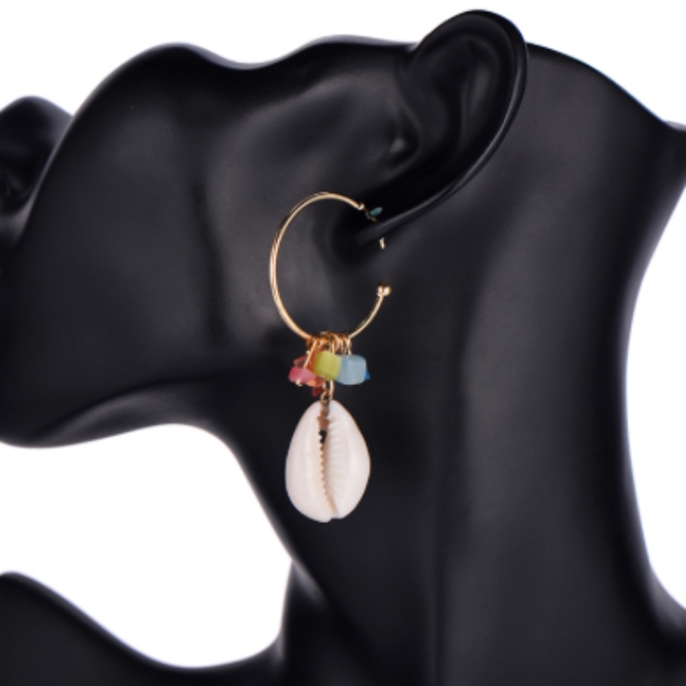 Seashell Drop Dangle Bead Earrings - Picture 2 of 6